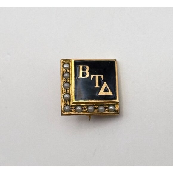 1940s Beta Tau Delta Fraternity Sorority Pin 1/10 GF Black Enamel Seed Pearls - Picture 7 of 7